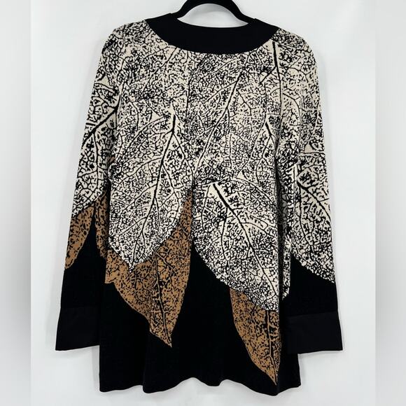 Nic + Zoe Santana Cardigan Sweater Jacket Leafs Metal Clasp Printed Size Medium - Picture 2 of 11